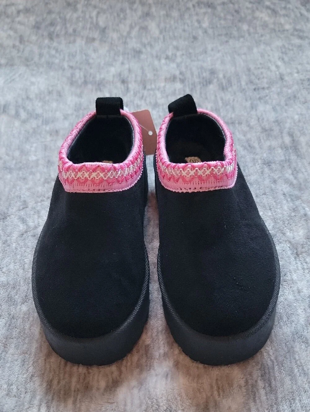 Kids Black Slip-On Slippers with Pink Trim Olivia And Kate Size 12